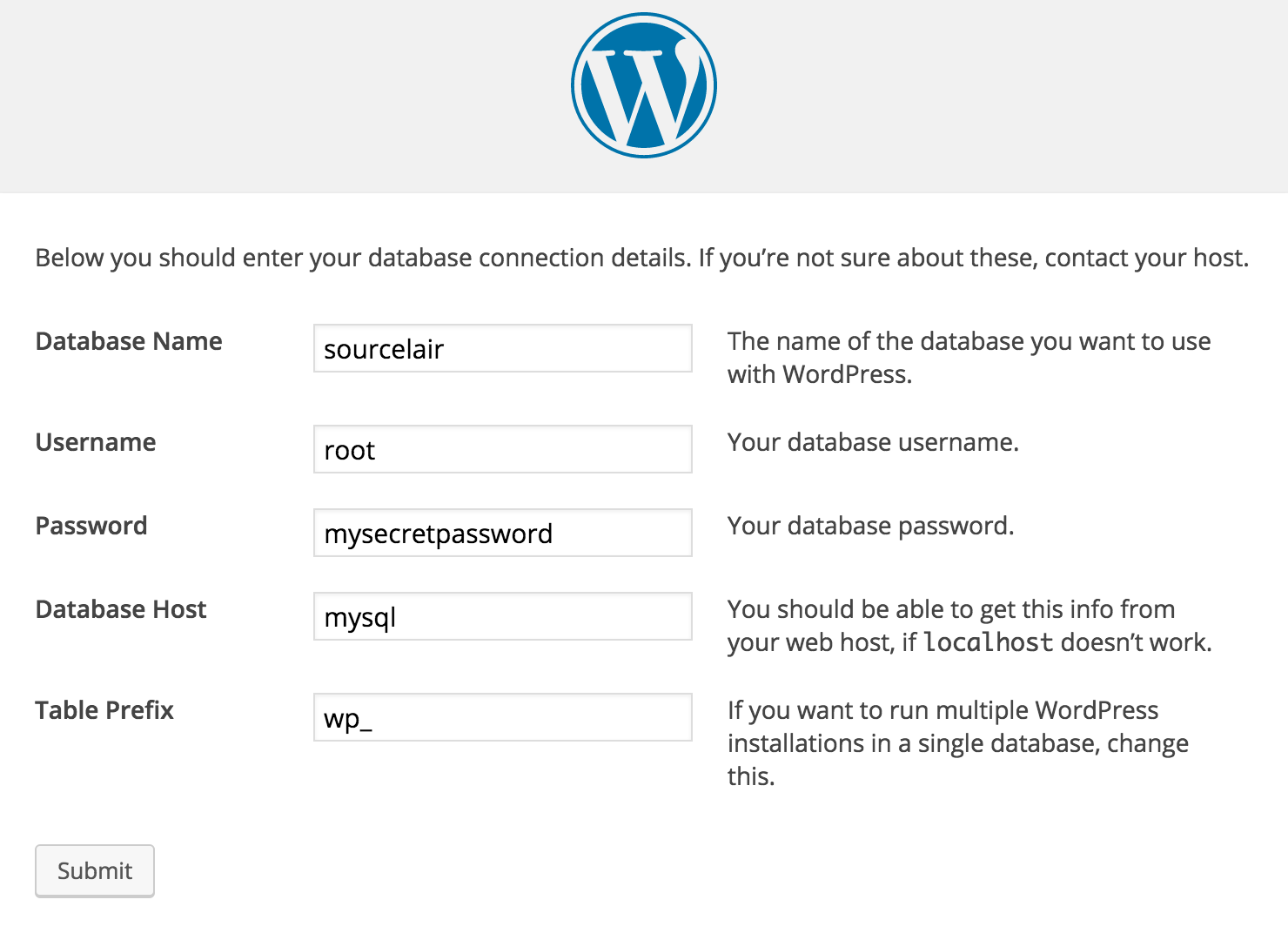 Wordpress database information